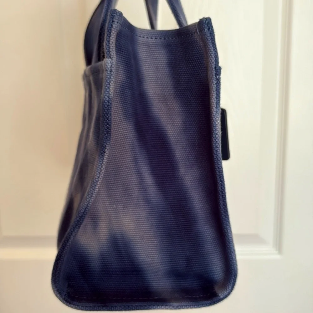 Coach Navy Blue Canvas Tote with Embroidered Logo